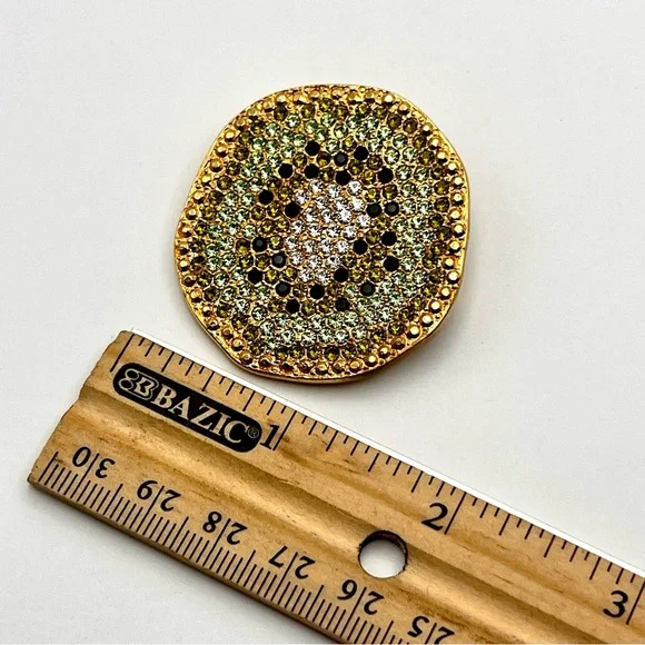 Vintage Carlisle Signed Swarovski Rhinestone Green Gold Kiwi Brooch - Picture 7 of 10